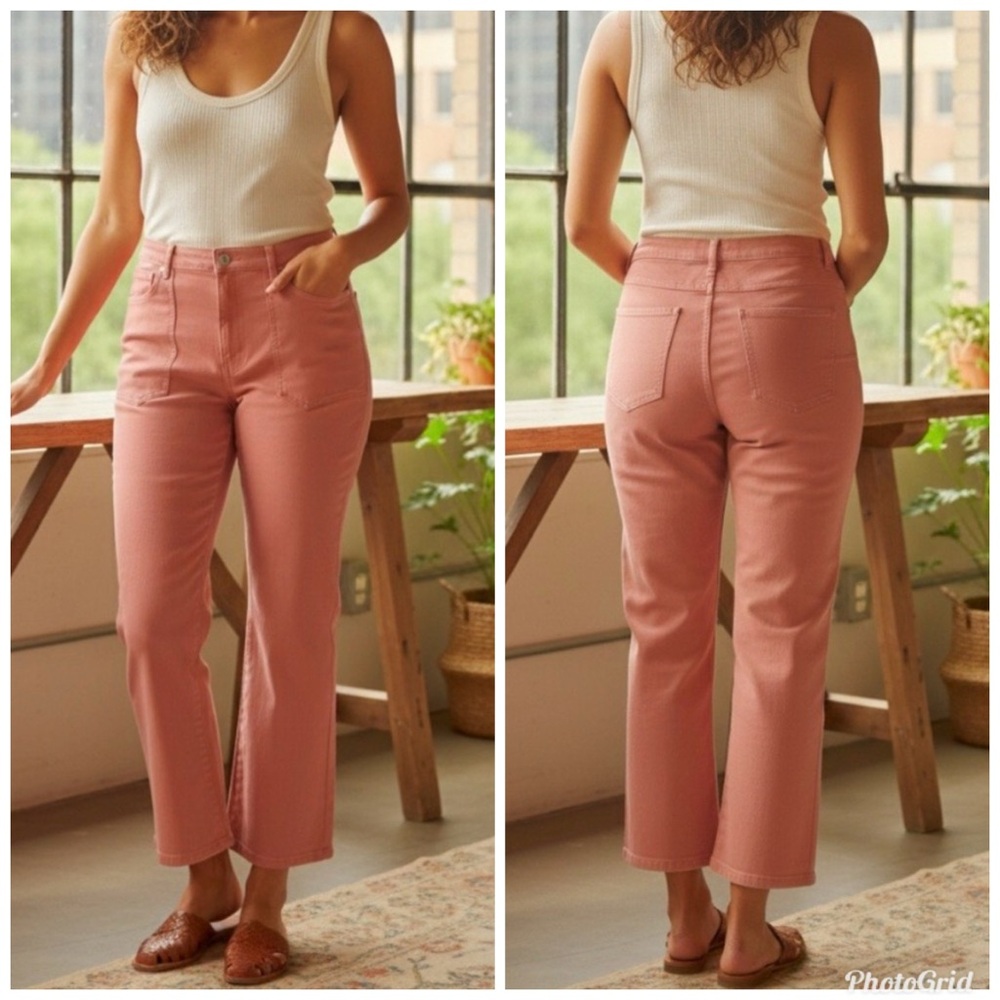 Joie High Rise Wide Leg Cropped Cargo Pants Blush Pink 14